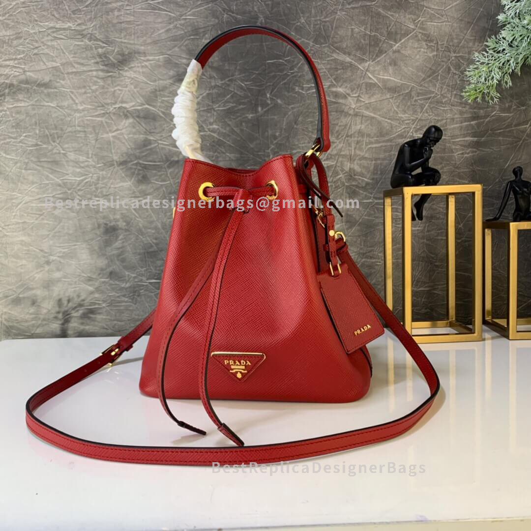 Prada Red Saffiano Leather Bucket Bag GHW 032